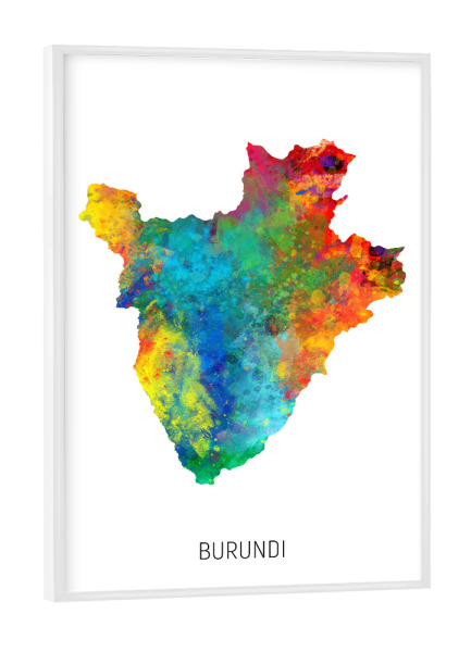 Poster mit weißem Rahmen "Burundi Watercolor Map" artboxONE - Kartografie - Burundi,Map,Watercolor,Painting