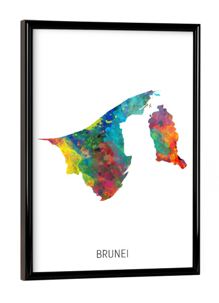 Poster mit schwarzem Rahmen "Brunei Watercolor Map" artboxONE - Kartografie - Brunei,Map,Watercolor,Painting