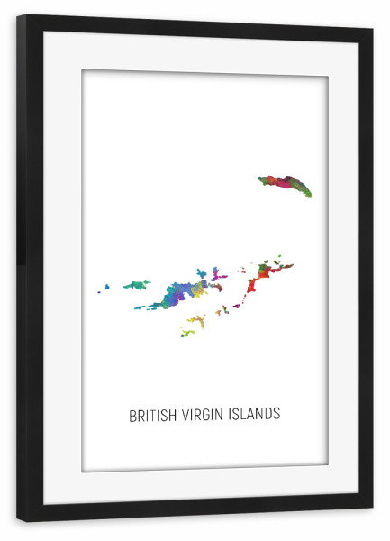 Poster mit Rahmen schwarz "British Virgin Islands Map" artboxONE - Kartografie - British virgin islands,Map,Watercolor,Painting