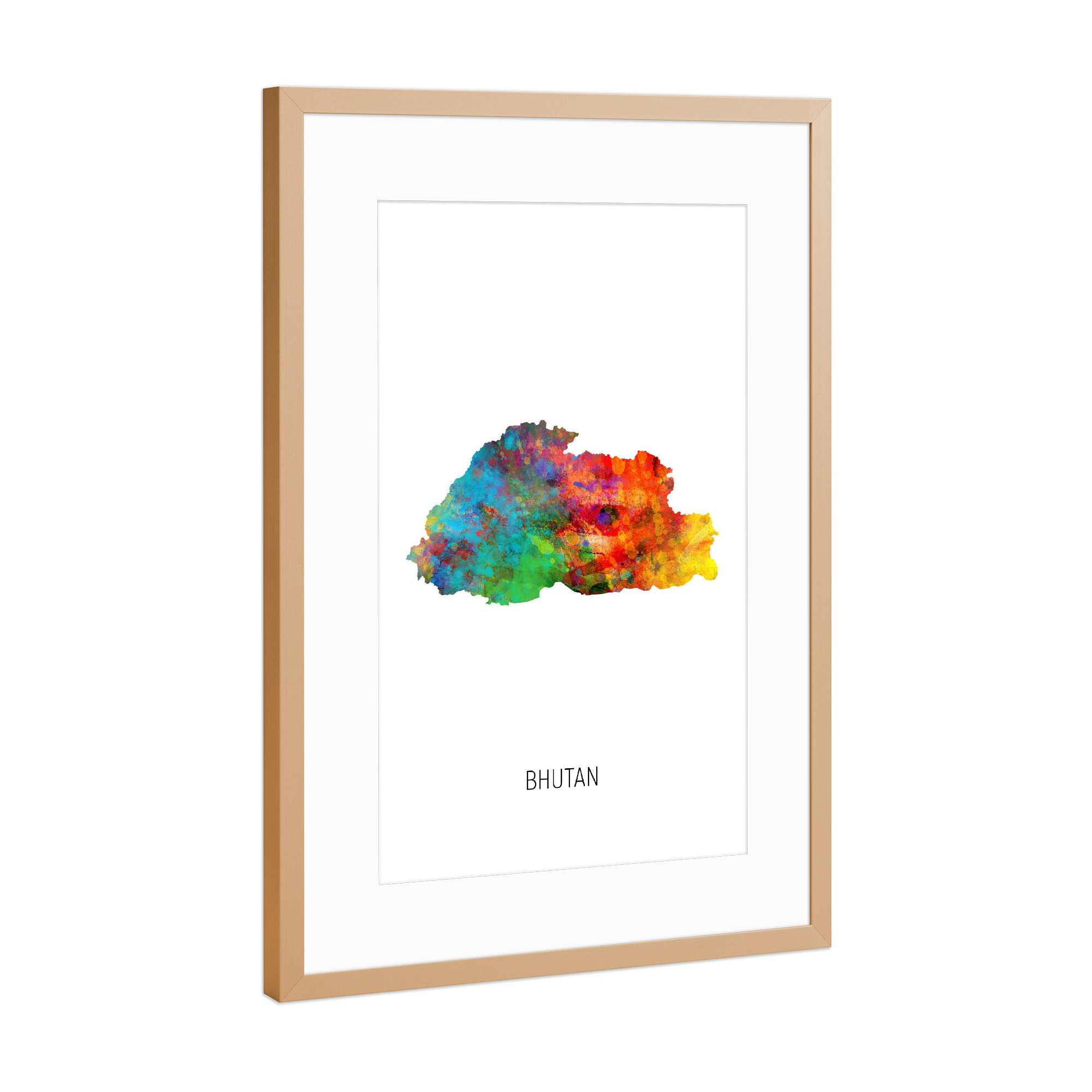 Poster mit Rahmen Kupfer "Bhutan Watercolor Map" artboxONE - Kartografie - Bhutan,Map,Watercolor,Painting