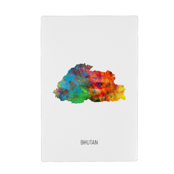 Metall Poster "Bhutan Watercolor Map" artboxONE - Kartografie - Bhutan,Map,Watercolor,Painting - Blechschild