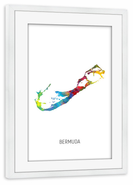 Poster mit Rahmen weiß "Bermuda Watercolor Map" artboxONE - Kartografie - Bermuda,Map,Watercolor,Painting