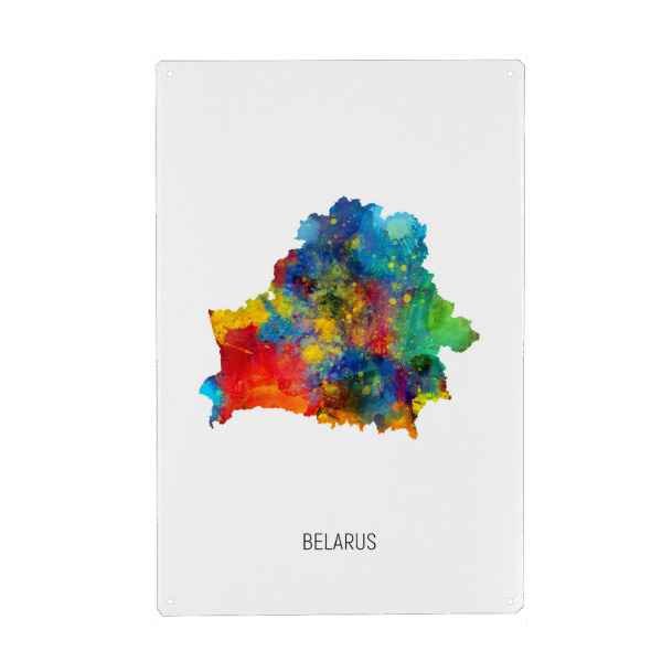 Metall Poster "Belarus Watercolor Map" artboxONE - Kartografie - Belarus,Map,Watercolor,Painting - Blechschild