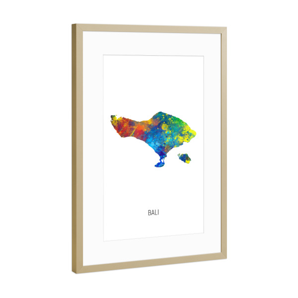 Poster mit Rahmen Gold "Bali Watercolor Map" artboxONE - Kartografie - Bali,Map,Watercolor,Painting