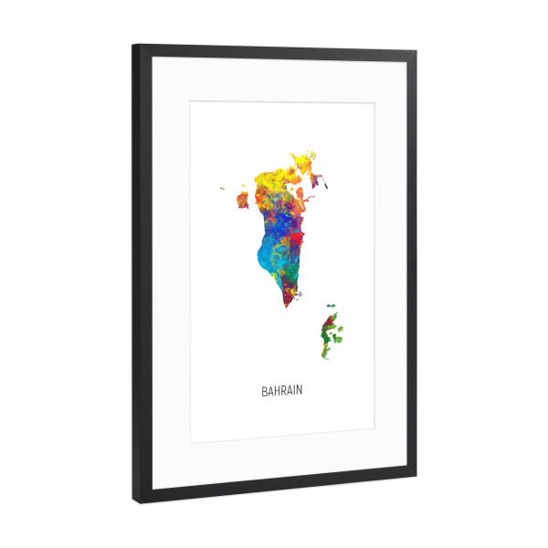 Poster mit Rahmen Schwarz (Metallic) "Bahrain Watercolor Map" artboxONE - Kartografie - Bahrain,Map,Watercolor,Painting