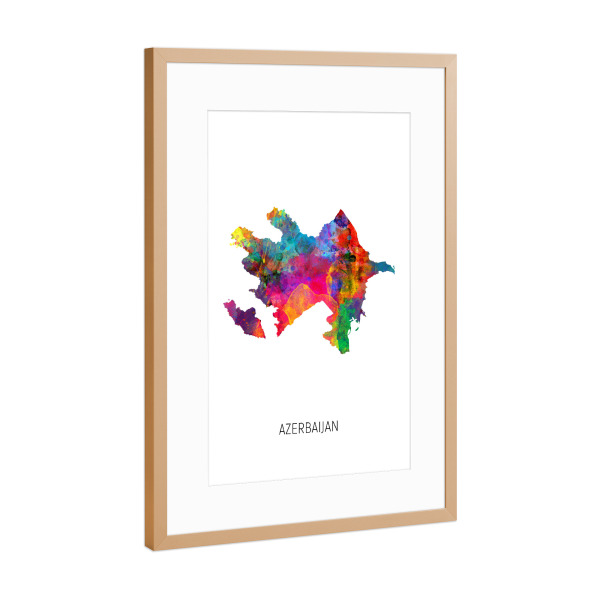 Poster mit Rahmen Kupfer "Azerbaijan Watercolor Map" artboxONE - Kartografie - Azerbaijan,Map,Watercolor,Painting