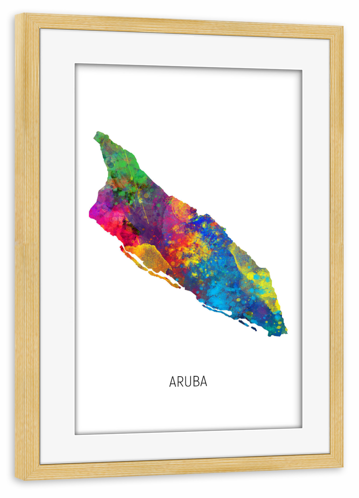 Poster mit Rahmen kiefer "Aruba Watercolor Map" artboxONE - Kartografie - Aruba,Map,Watercolor,Painting