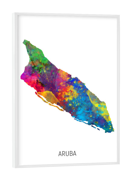 Poster mit weißem Rahmen "Aruba Watercolor Map" artboxONE - Kartografie - Aruba,Map,Watercolor,Painting