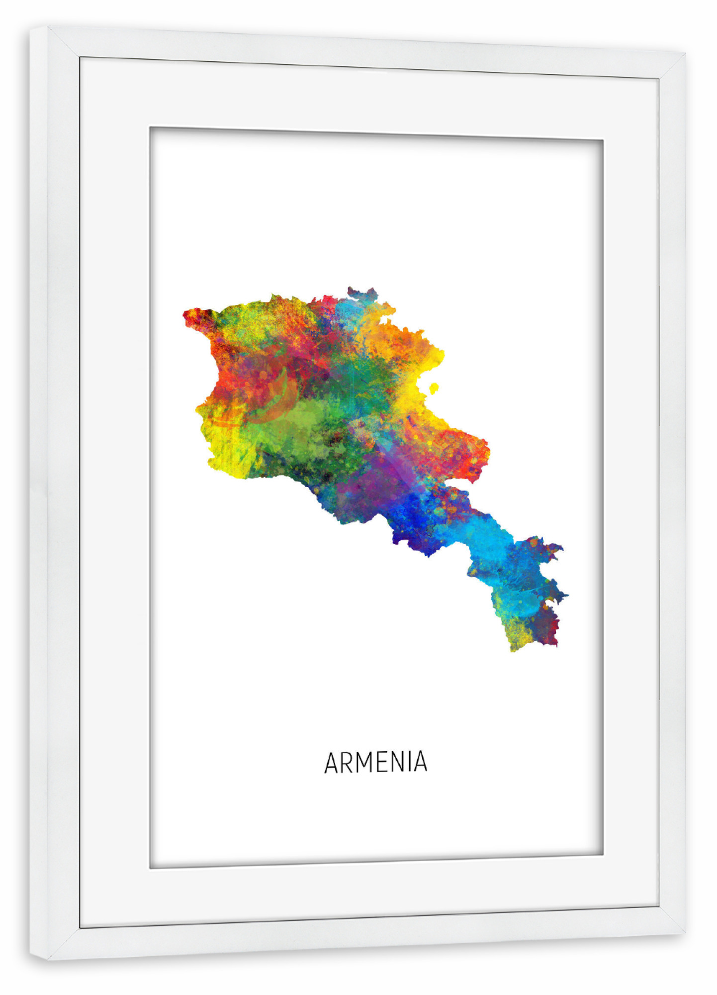 Poster mit Rahmen weiß "Armenia Watercolor Map" artboxONE - Kartografie - Armenia,Map,Watercolor,Painting