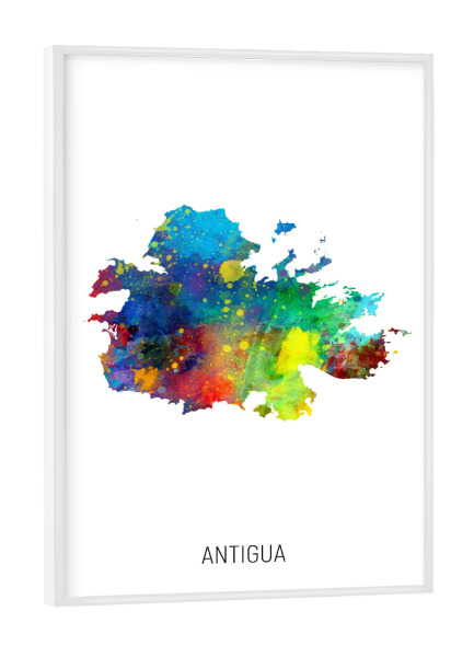 Poster mit weißem Rahmen "Antigua Watercolor Map" artboxONE - Kartografie - Antigua,Map,Watercolor,Painting