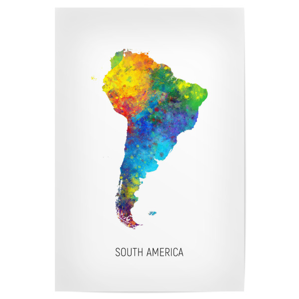 Poster 30x20 cm "South America Watercolor Map" artboxONE - Kartografie - South america,Map,Watercolor,Painting,Latin amercia