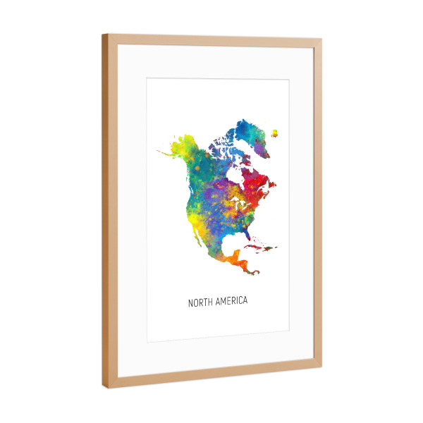 Poster mit Rahmen Kupfer "North America Watercolor Map" artboxONE - Kartografie - North america,Map,Watercolor,Painting