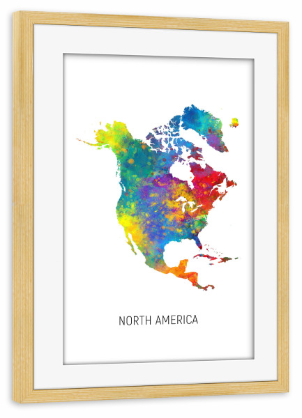 Poster mit Rahmen kiefer "North America Watercolor Map" artboxONE - Kartografie - North america,Map,Watercolor,Painting