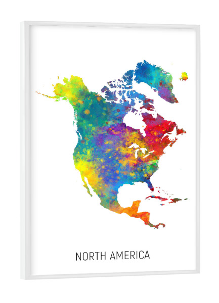 Poster mit weißem Rahmen "North America Watercolor Map" artboxONE - Kartografie - North america,Map,Watercolor,Painting