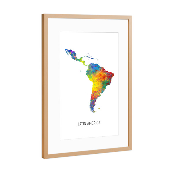 Poster mit Rahmen Kupfer "Latin America Watercolor Map" artboxONE - Kartografie - Latin america,Map,Watercolor,Painting,South america