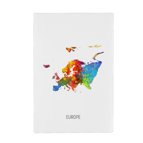 Metall Poster "Europe Watercolor Map" artboxONE - Kartografie - Europe,Map,Watercolor,Painting - Blechschild