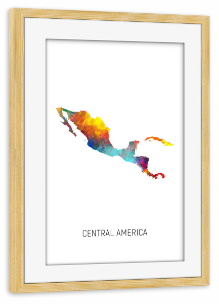 Poster mit Rahmen kiefer "Central America Watercolor Map" artboxONE - Kartografie - Central america,Map,Watercolor,Painting