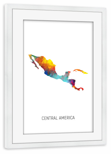 Poster mit Rahmen weiß "Central America Watercolor Map" artboxONE - Kartografie - Central america,Map,Watercolor,Painting