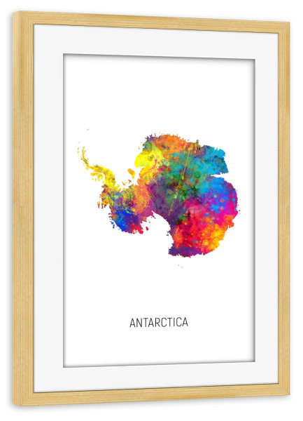 Poster mit Rahmen kiefer "Antarctica Watercolor Map" artboxONE - Kartografie - Antarctica,Map,Watercolor,Painting