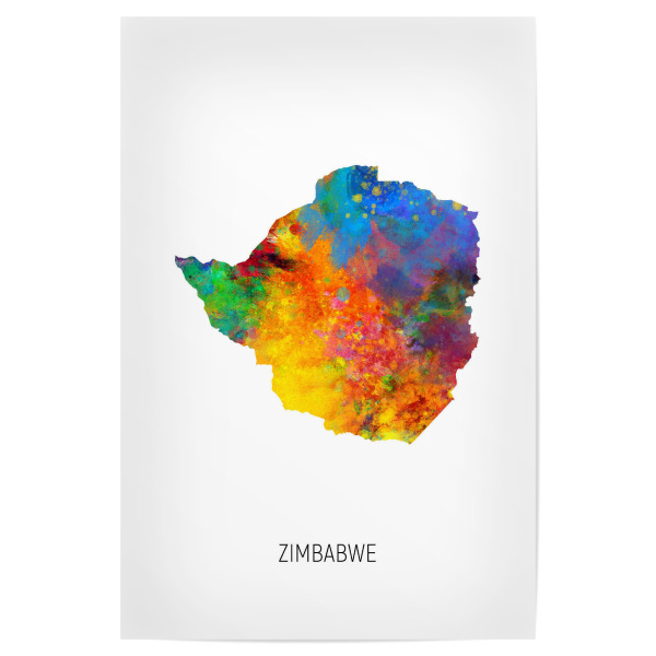 Poster "Zimbabwe Watercolor Map" artboxONE - Kartografie - Zimbabwe,Map,Watercolor,Painting