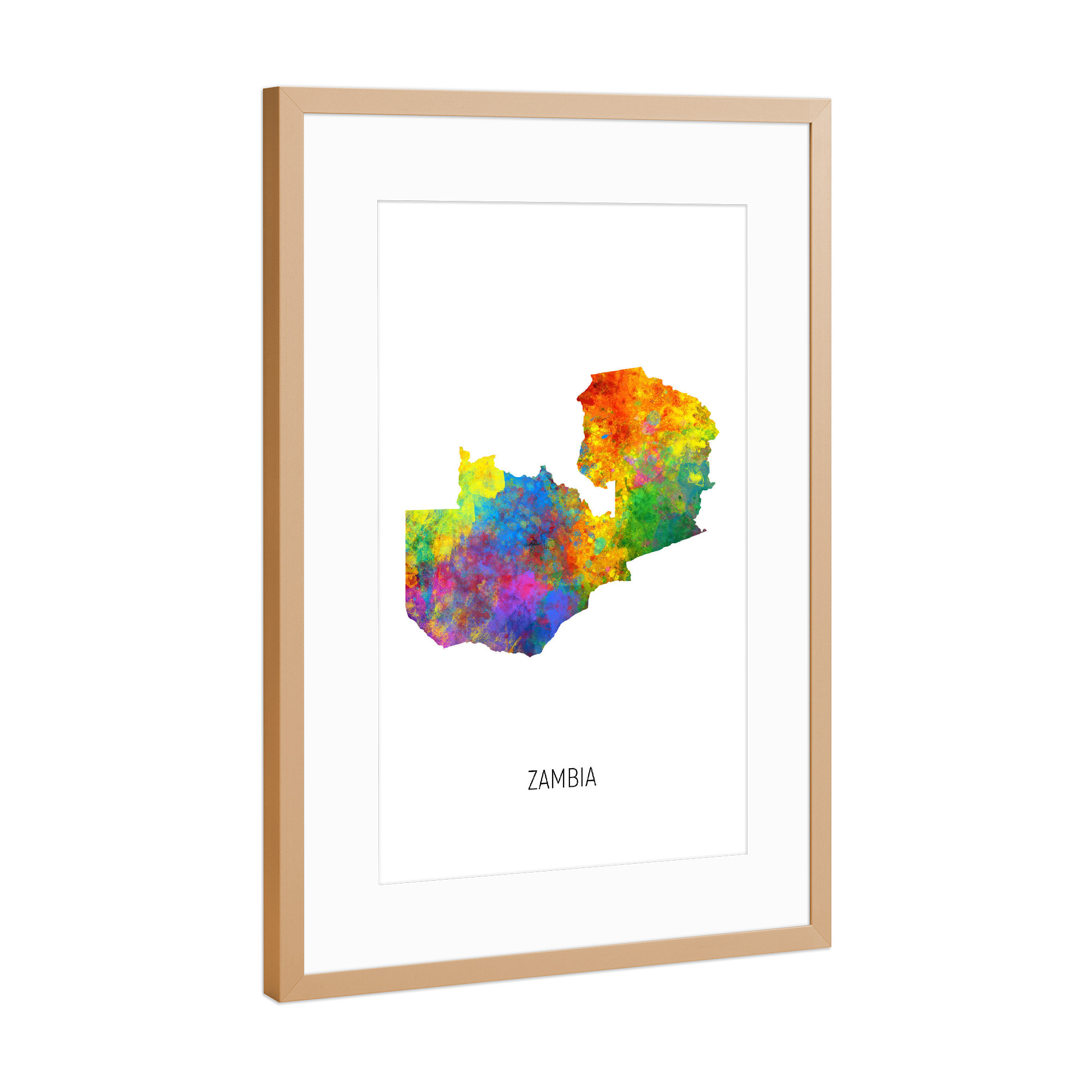 Poster mit Rahmen Kupfer "Zambia Watercolor Map" artboxONE - Kartografie - Zambia,Map,Watercolor,Painting
