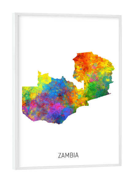 Poster mit weißem Rahmen "Zambia Watercolor Map" artboxONE - Kartografie - Zambia,Map,Watercolor,Painting