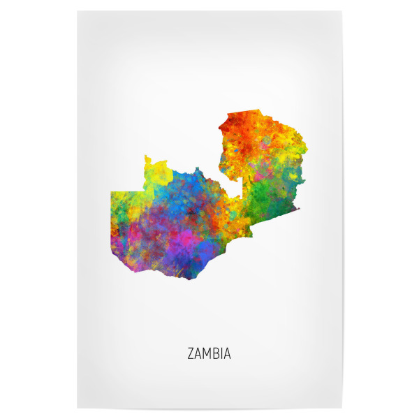 Poster "Zambia Watercolor Map" artboxONE - Kartografie - Zambia,Map,Watercolor,Painting