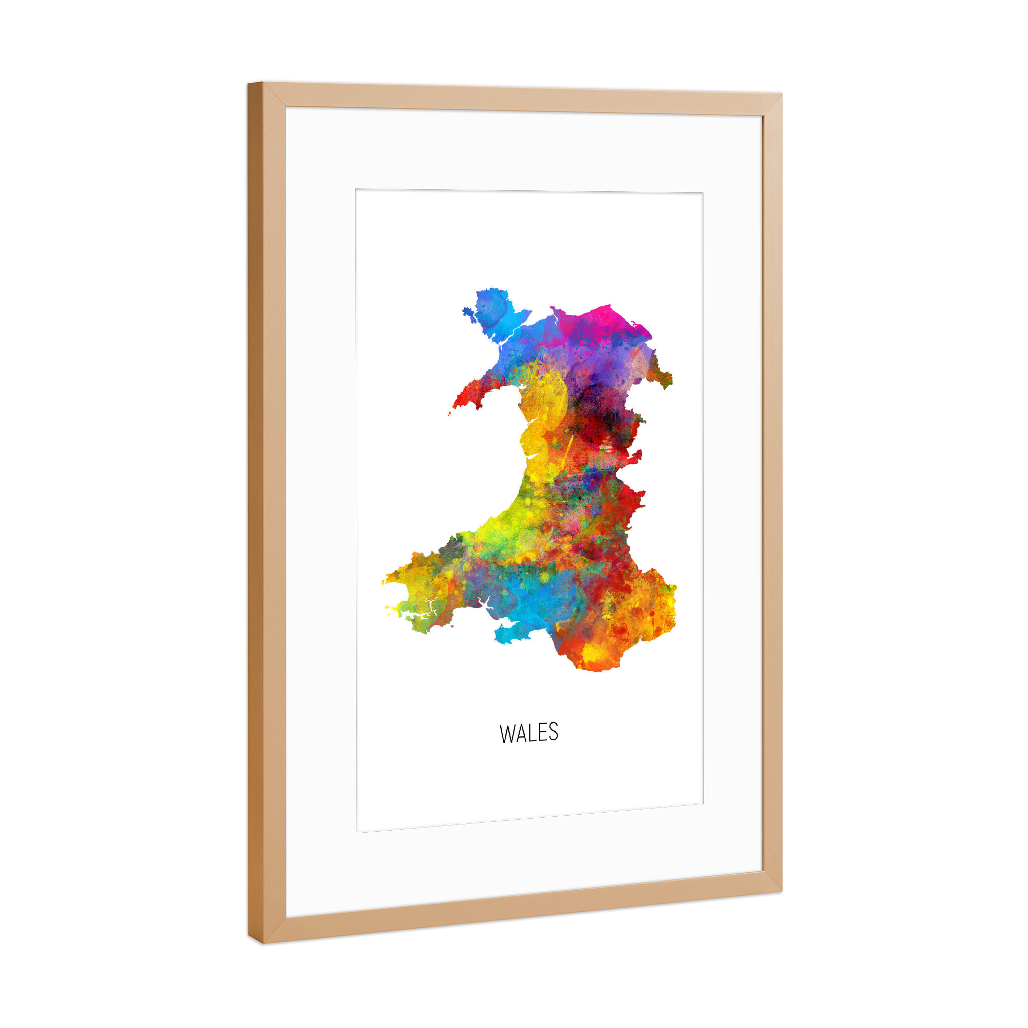 Poster mit Rahmen Kupfer "Wales Watercolor Map" artboxONE - Kartografie - Wales,Map,Watercolor,Painting