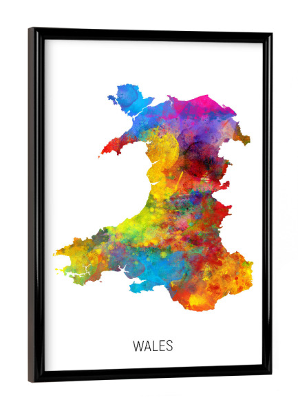 Poster mit schwarzem Rahmen "Wales Watercolor Map" artboxONE - Kartografie - Wales,Map,Watercolor,Painting