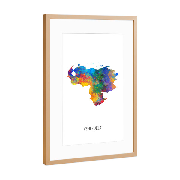 Poster mit Rahmen Kupfer "Venezuela Watercolor Map" artboxONE - Kartografie - Venezuela,Map,Watercolor,Painting