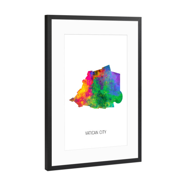 Poster mit Rahmen Schwarz (Metallic) "Vatican City Watercolor Map" artboxONE - Kartografie - Vatican city,Map,Watercolor,Painting
