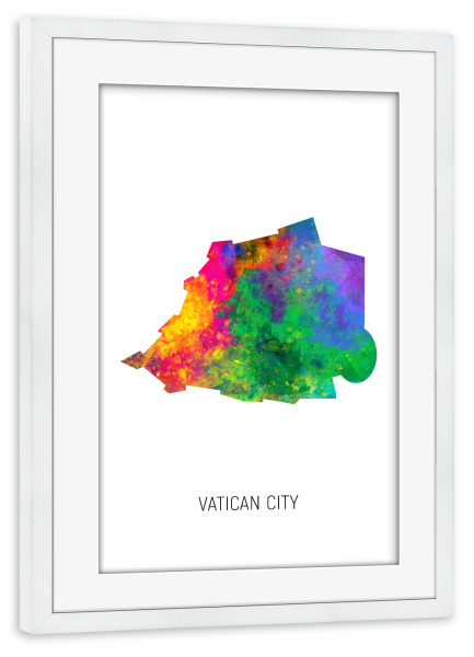 Poster mit Rahmen weiß "Vatican City Watercolor Map" artboxONE - Kartografie - Vatican city,Map,Watercolor,Painting