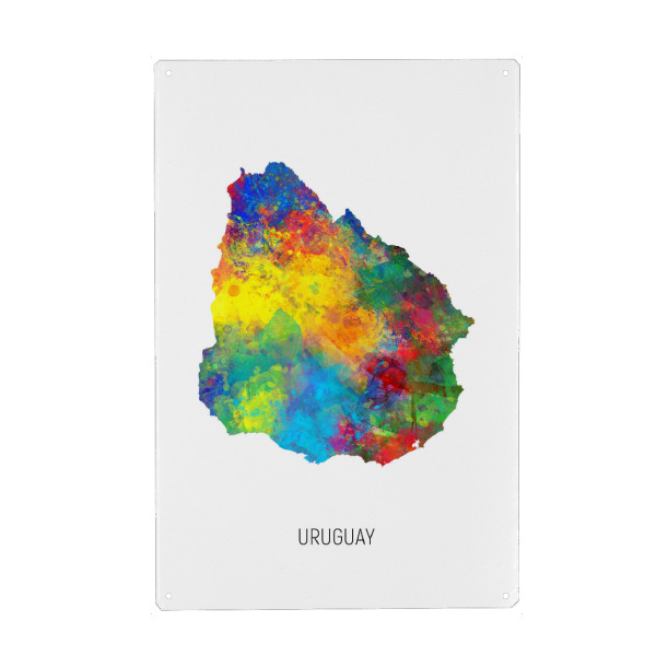Metall Poster "Uruguay Watercolor Map" artboxONE - Kartografie - Uruguay,Map,Watercolor,Painting - Blechschild