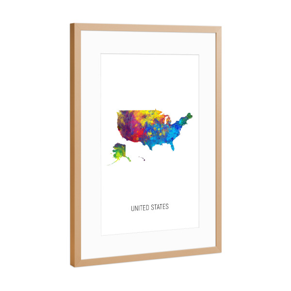 Poster mit Rahmen Kupfer "United States Watercolor Map" artboxONE - Kartografie - United states,Map,Watercolor,Painting