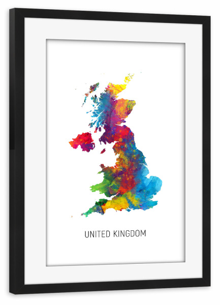 Poster mit Rahmen schwarz "United Kingdom Watercolor Map" artboxONE - Kartografie - United kingdom,Map,Watercolor,Painting