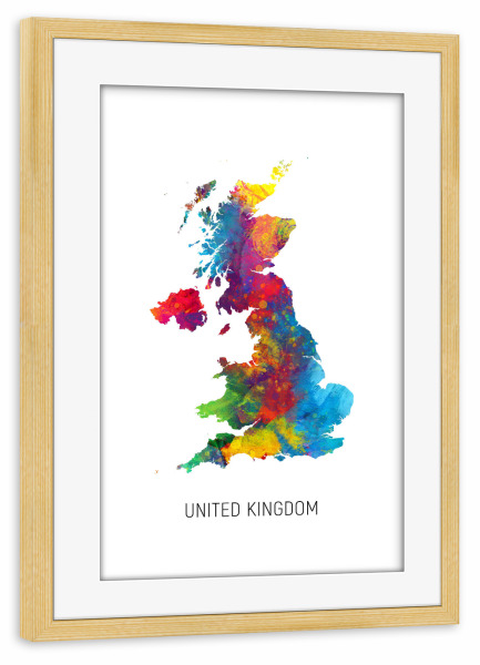 Poster mit Rahmen kiefer "United Kingdom Watercolor Map" artboxONE - Kartografie - United kingdom,Map,Watercolor,Painting