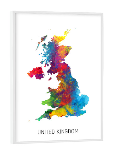 Poster mit weißem Rahmen "United Kingdom Watercolor Map" artboxONE - Kartografie - United kingdom,Map,Watercolor,Painting