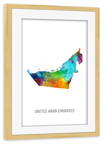 Poster mit Rahmen kiefer "United Arab Emirates Map" artboxONE - Kartografie - United arab emirates,Map,Watercolor,Painting,Uae