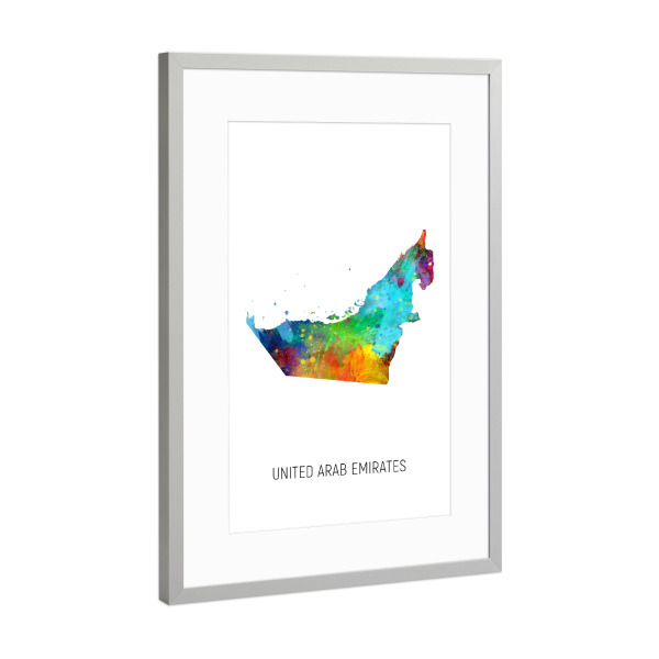 Poster mit Rahmen Silber "United Arab Emirates Map" artboxONE - Kartografie - United arab emirates,Map,Watercolor,Painting,Uae