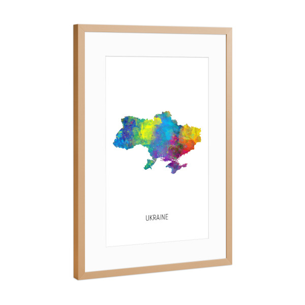 Poster mit Rahmen Kupfer "Ukraine Watercolor Map" artboxONE - Kartografie - Ukraine,Map,Watercolor,Painting