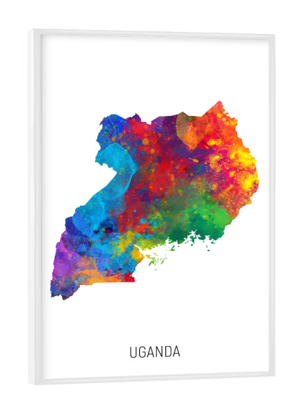 Poster mit weißem Rahmen "Uganda Watercolor Map" artboxONE - Kartografie - Uganda,Map,Watercolor,Painting