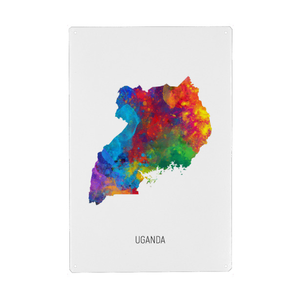 Metall Poster "Uganda Watercolor Map" artboxONE - Kartografie - Uganda,Map,Watercolor,Painting - Blechschild