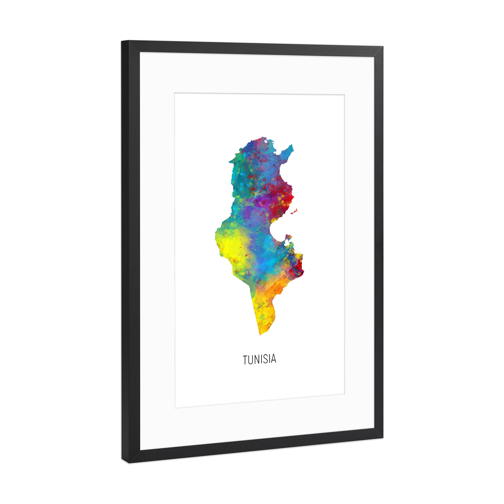 Poster mit Rahmen Schwarz (Metallic) "Tunisia Watercolor Map" artboxONE - Kartografie - Tunisia,Map,Watercolor,Painting