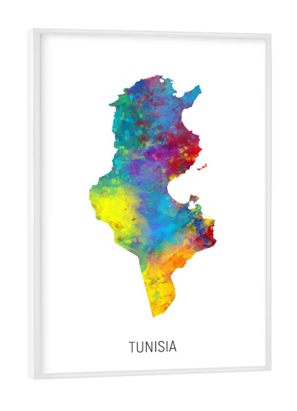Poster mit weißem Rahmen "Tunisia Watercolor Map" artboxONE - Kartografie - Tunisia,Map,Watercolor,Painting