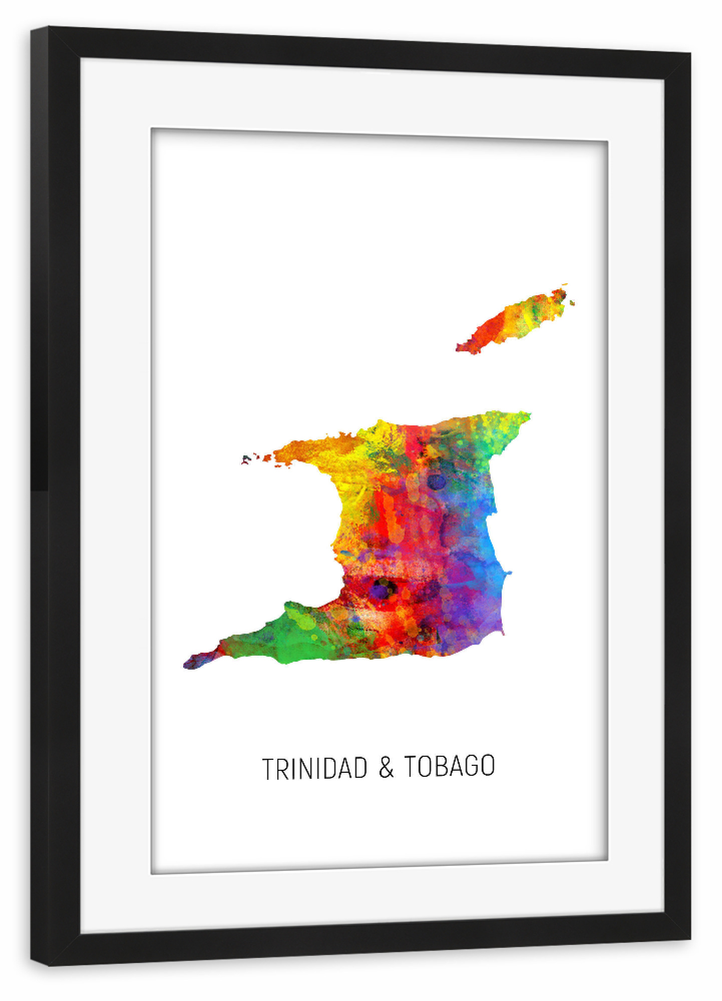 Poster mit Rahmen schwarz "Trinidad & Tobago Watercolor Map" artboxONE - Kartografie - Trinidad & tobago,Map,Watercolor,Painting