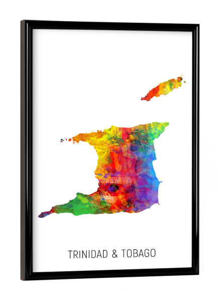 Poster mit schwarzem Rahmen "Trinidad & Tobago Watercolor Map" artboxONE - Kartografie - Trinidad & tobago,Map,Watercolor,Painting