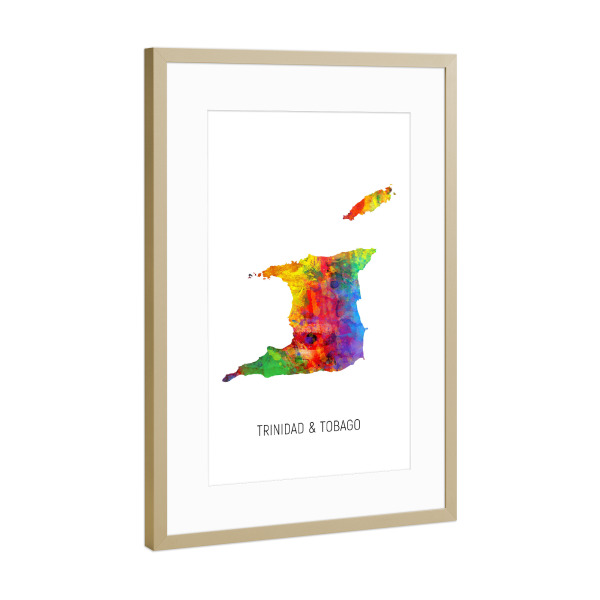 Poster mit Rahmen Gold "Trinidad & Tobago Watercolor Map" artboxONE - Kartografie - Trinidad & tobago,Map,Watercolor,Painting