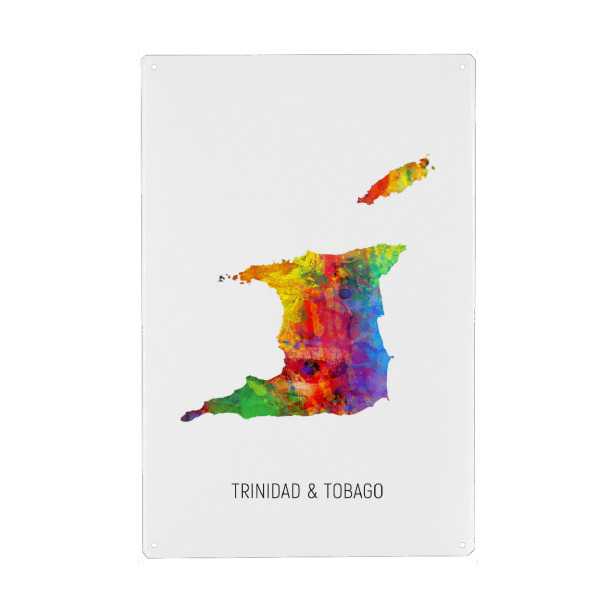 Metall Poster "Trinidad & Tobago Watercolor Map" artboxONE - Kartografie - Trinidad & tobago,Map,Watercolor,Painting - Blechschild
