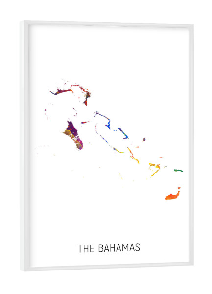 Poster mit weißem Rahmen "The Bahamas Watercolor Map" artboxONE - Kartografie - The bahamas,Map,Watercolor,Painting