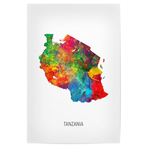 Poster 30x20 cm "Tanzania Watercolor Map" artboxONE - Kartografie - Tanzania,Map,Watercolor,Painting
